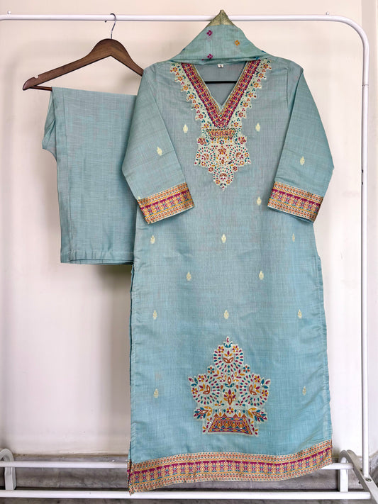 Powder Blue Jamdani Silk Woven Suit Set