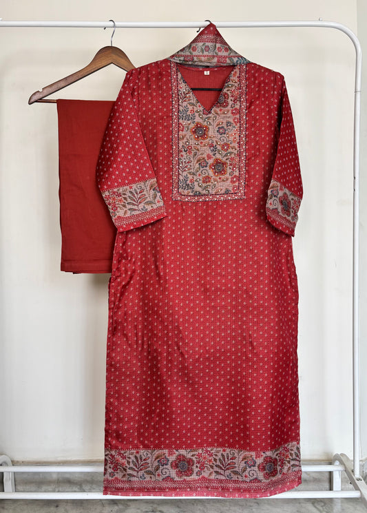 Deep Red Kota Doriya Printed Suit Set