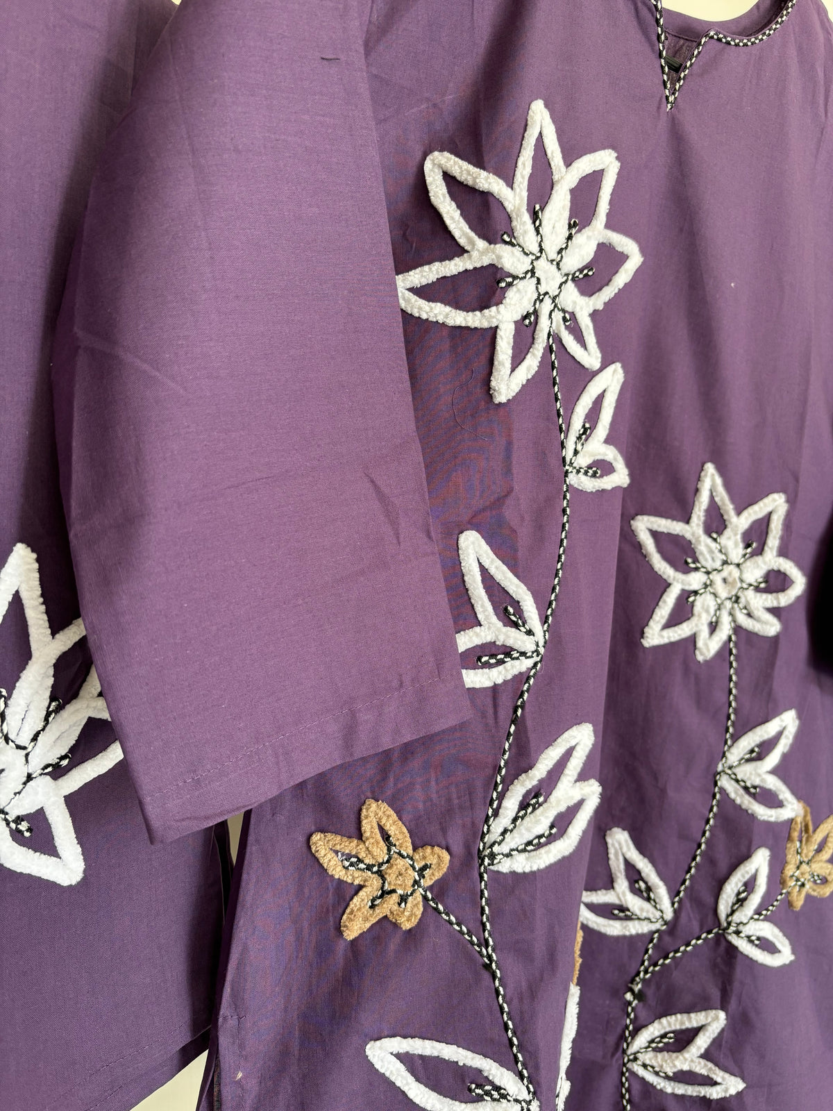 Purple Pure Cotton Embroidered Co-ord Set