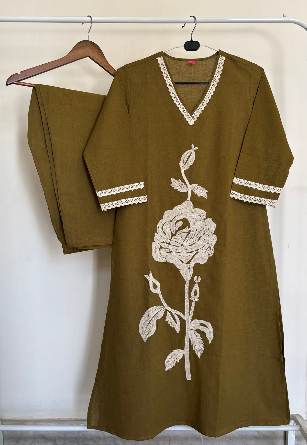 Olive Green Khadi Cotton Kurta Set