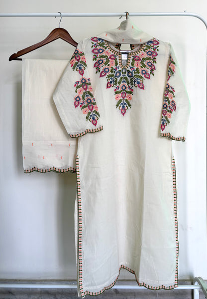 Off-White Multicolour Thread Embroidered Suit Set