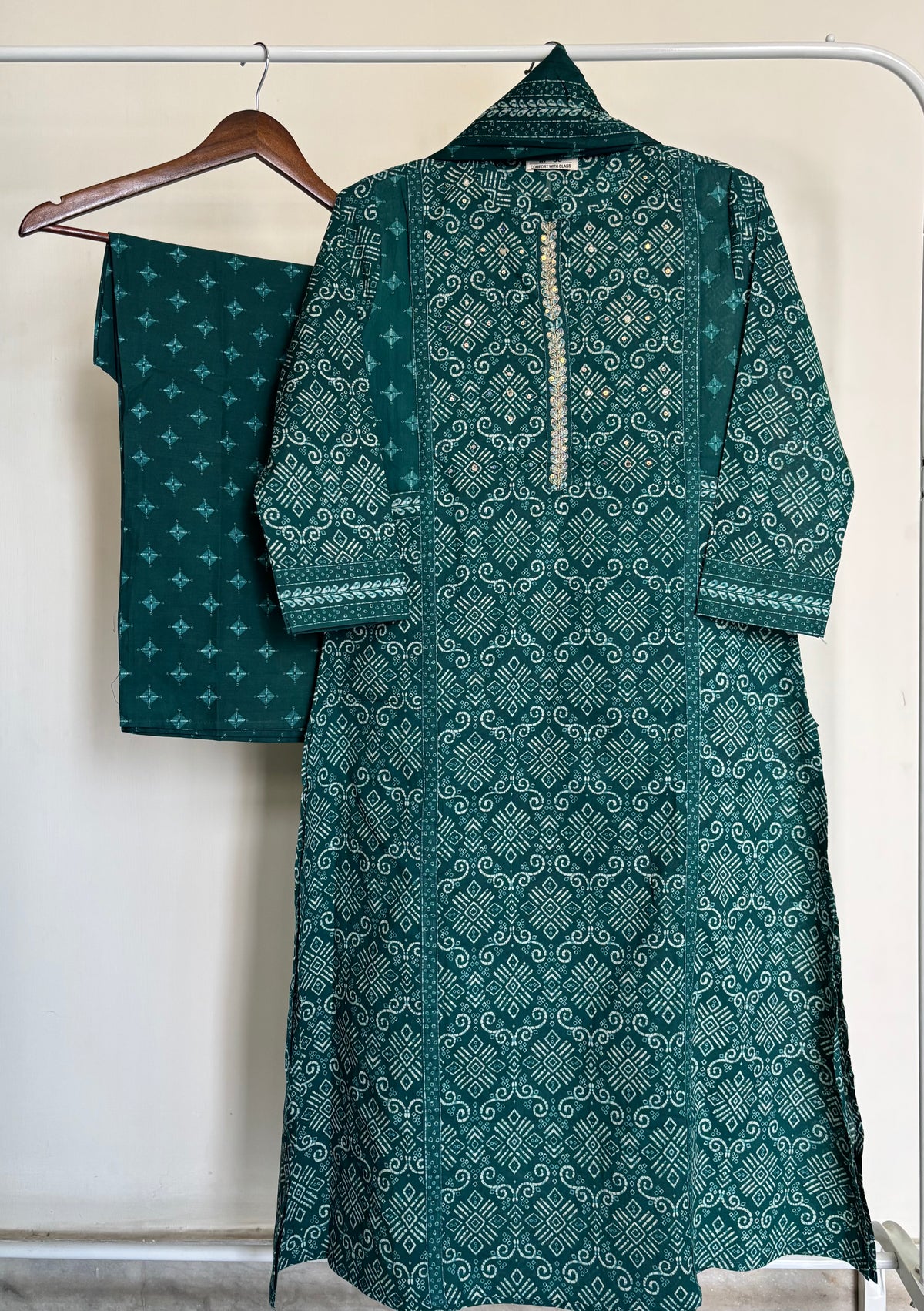 Rama Green Printed Pure Cotton A-Line Suit Set with Palazzo
