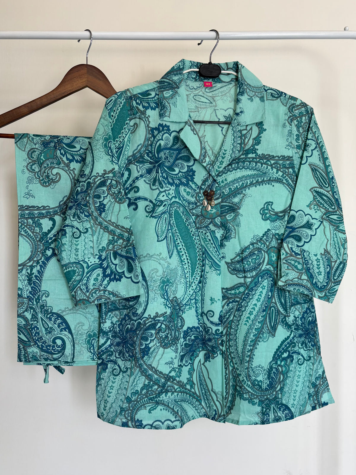 Aqua Blue Khadi Cotton Paisley Printed Co-ord Set