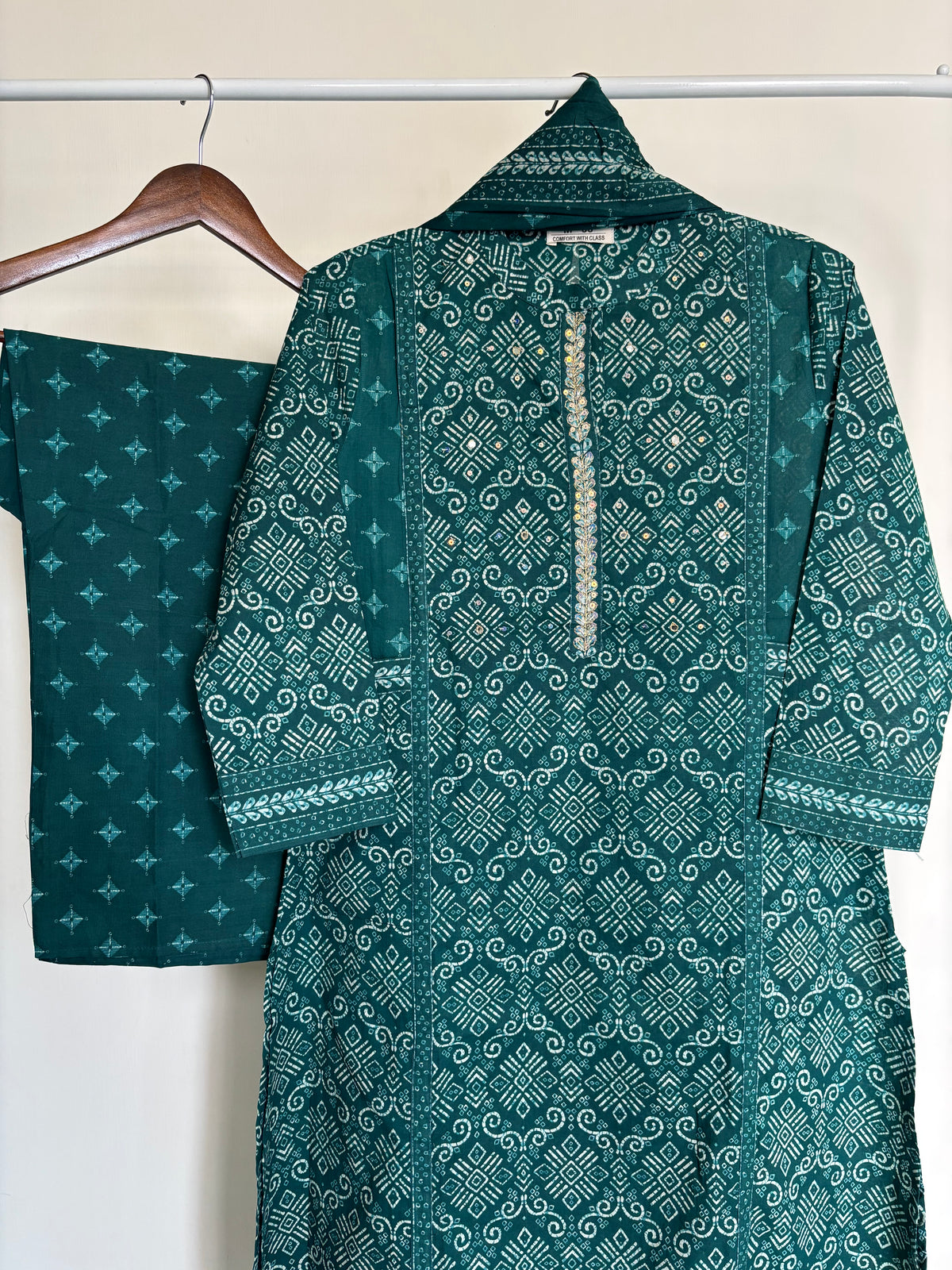 Rama Green Printed Pure Cotton A-Line Suit Set with Palazzo