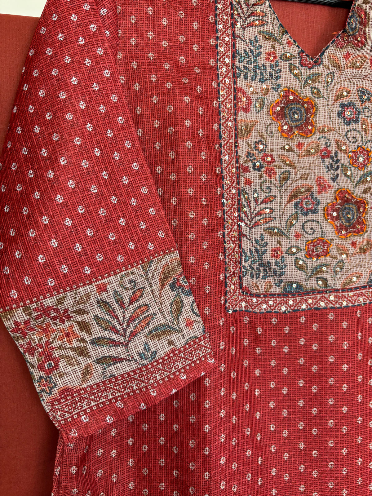 Deep Red Kota Doriya Printed Suit Set