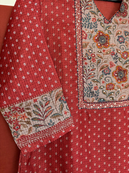 Deep Red Kota Doriya Printed Suit Set