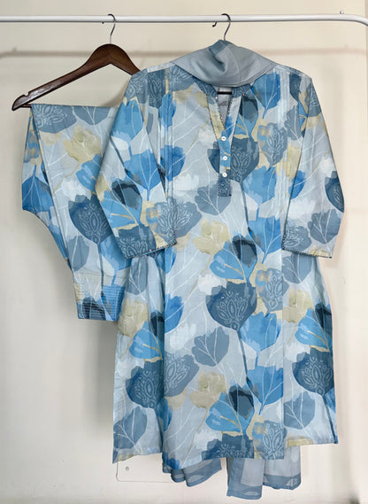 Sky Blue Floral Printed Farshi Salwar Suit Set