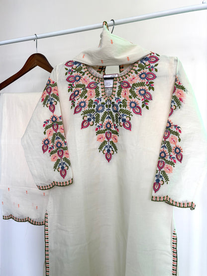 Off-White Multicolour Thread Embroidered Suit Set