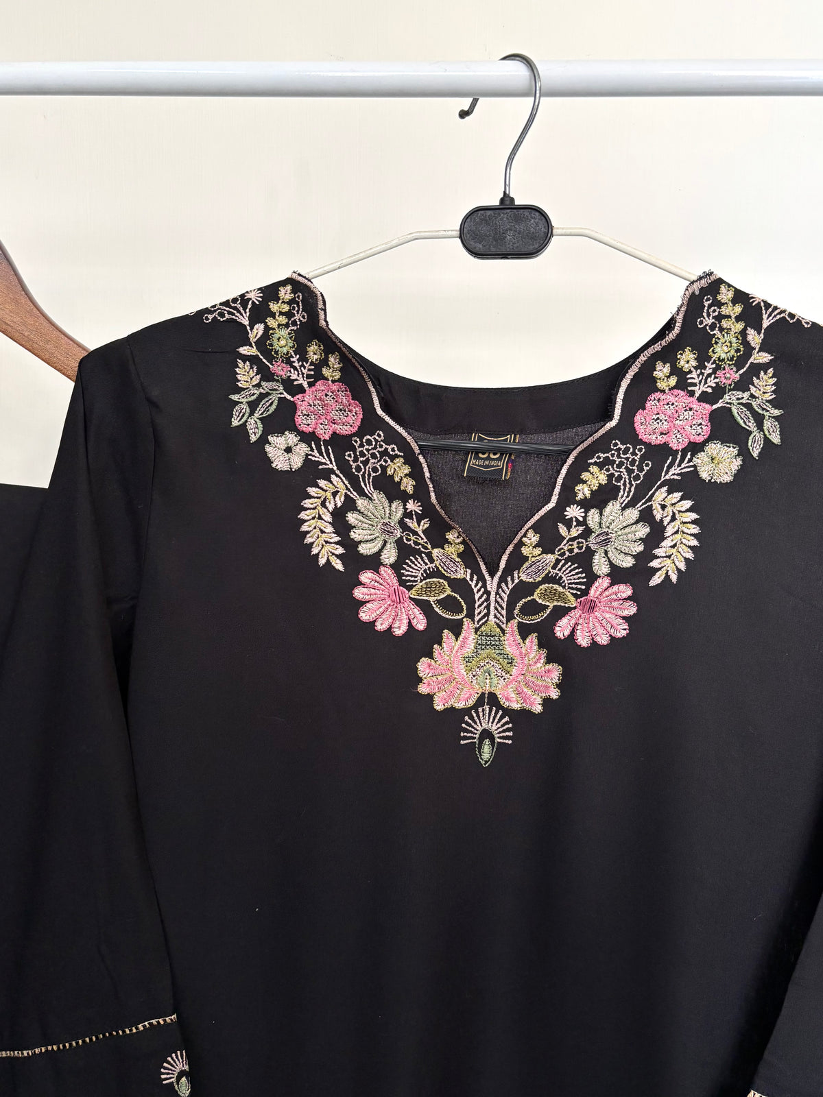 Black Floral Embroidered Rayon Co-ord Set
