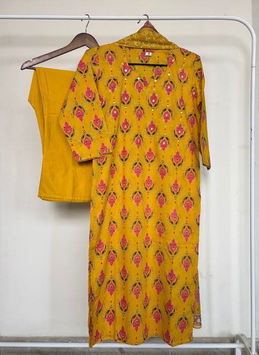 Sunny Yellow Pure Cotton Printed Suit Set