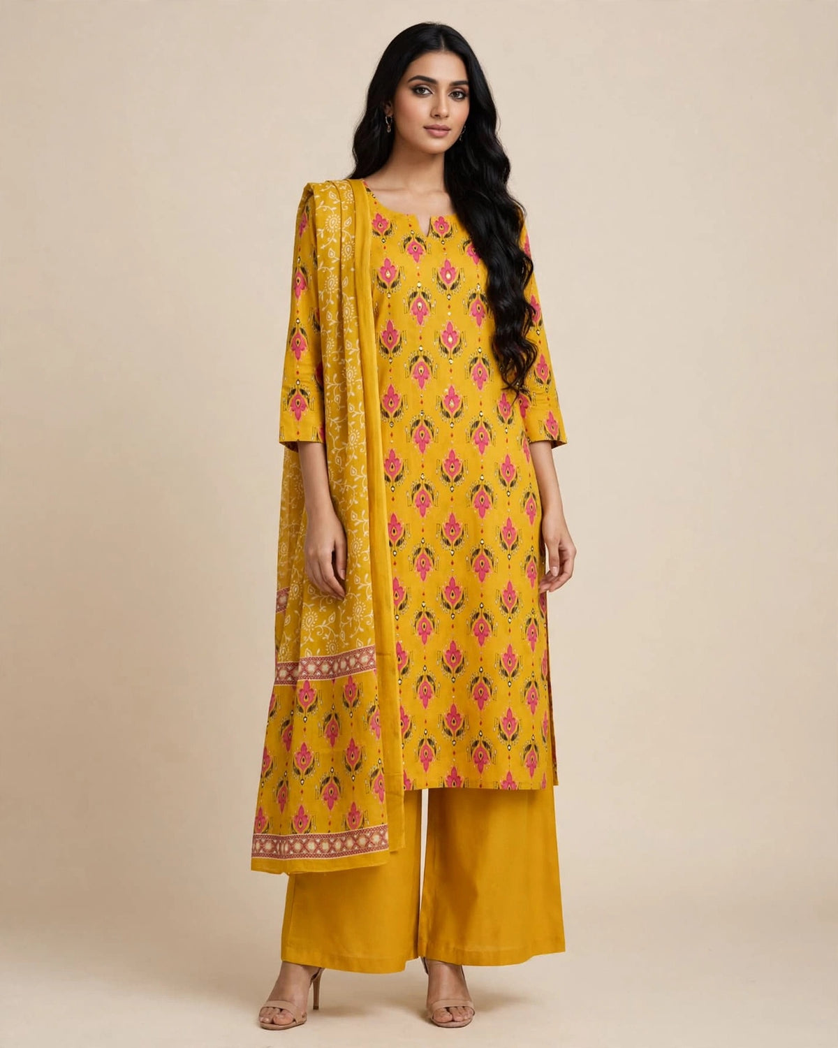 Sunny Yellow Pure Cotton Printed Suit Set