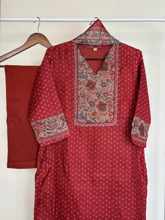 Deep Red Kota Doriya Printed Suit Set