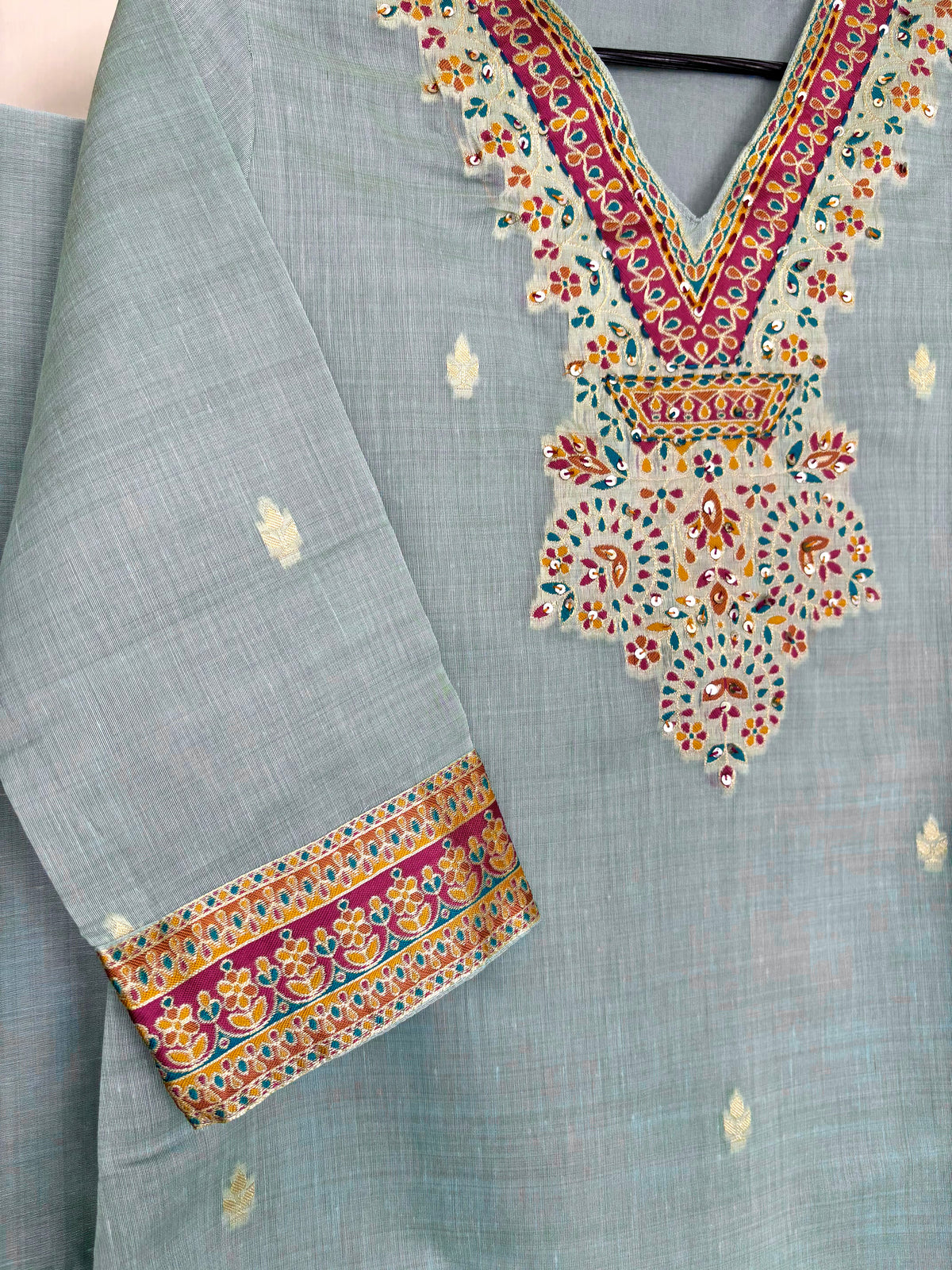 Powder Blue Jamdani Silk Woven Suit Set