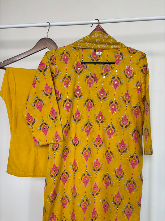 Sunny Yellow Pure Cotton Printed Suit Set