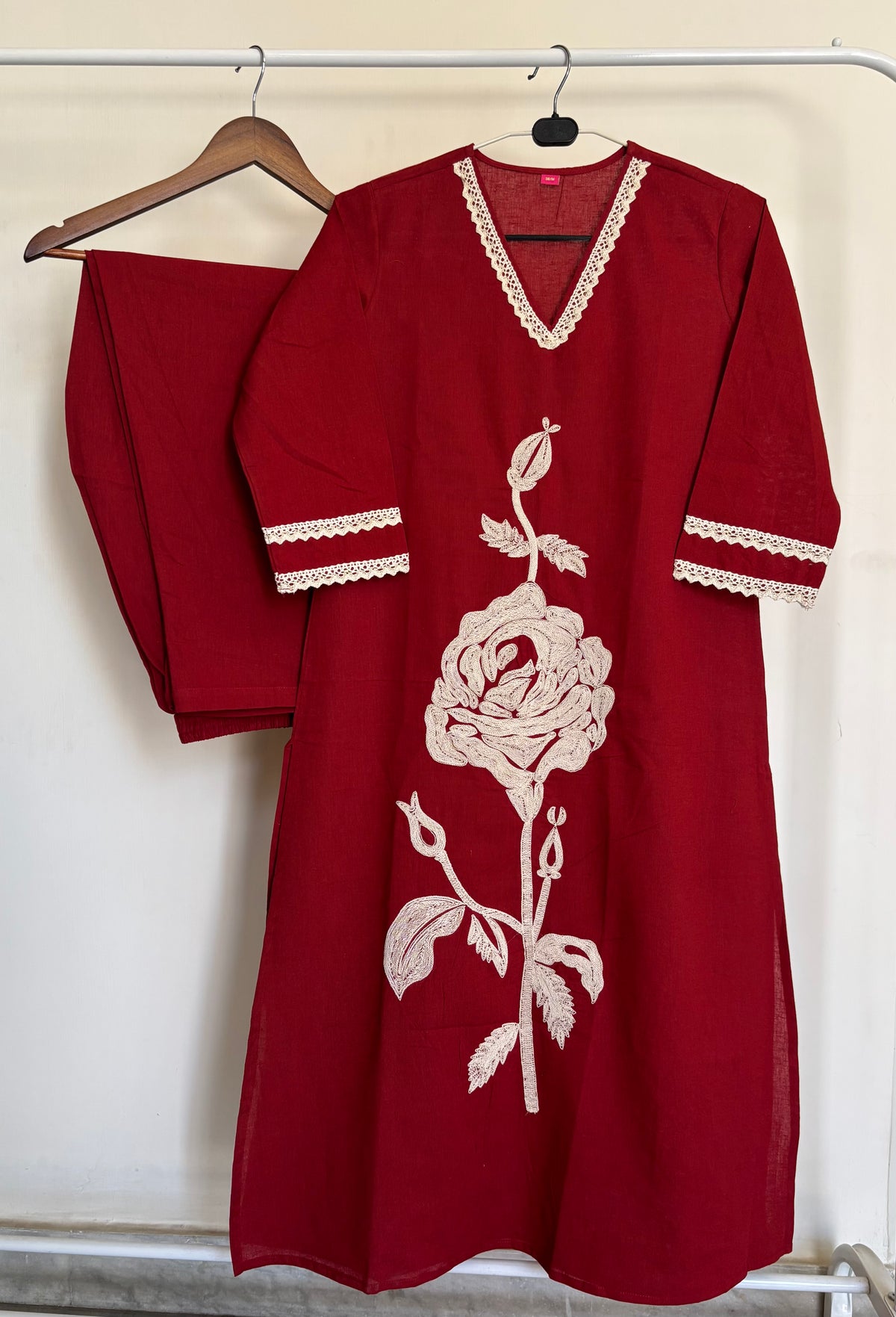Deep Crimson Red Khadi Cotton Kurta Set