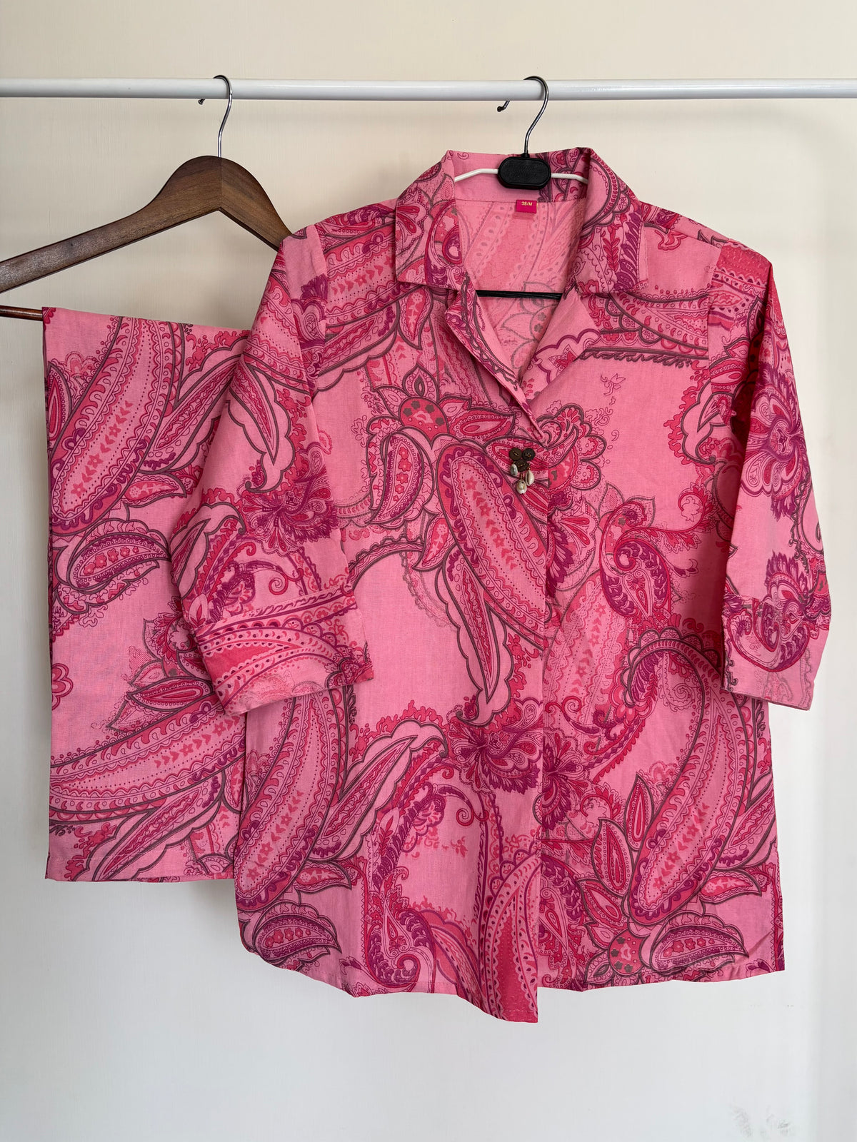 Pink Khadi Cotton Paisley Printed Co-ord Set