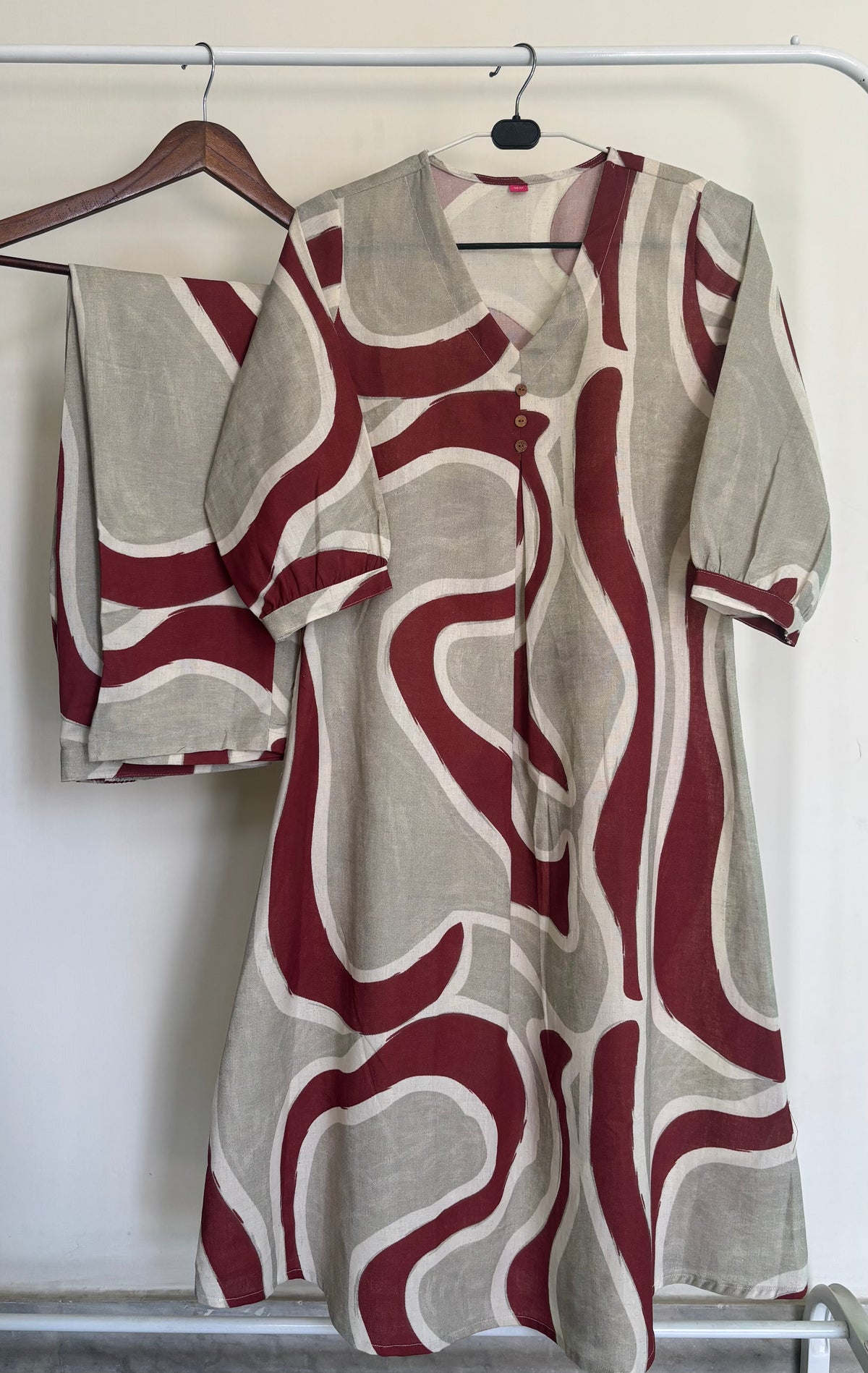 Grey & Terracotta Abstract Khadi Cotton 2pc Kurta Set